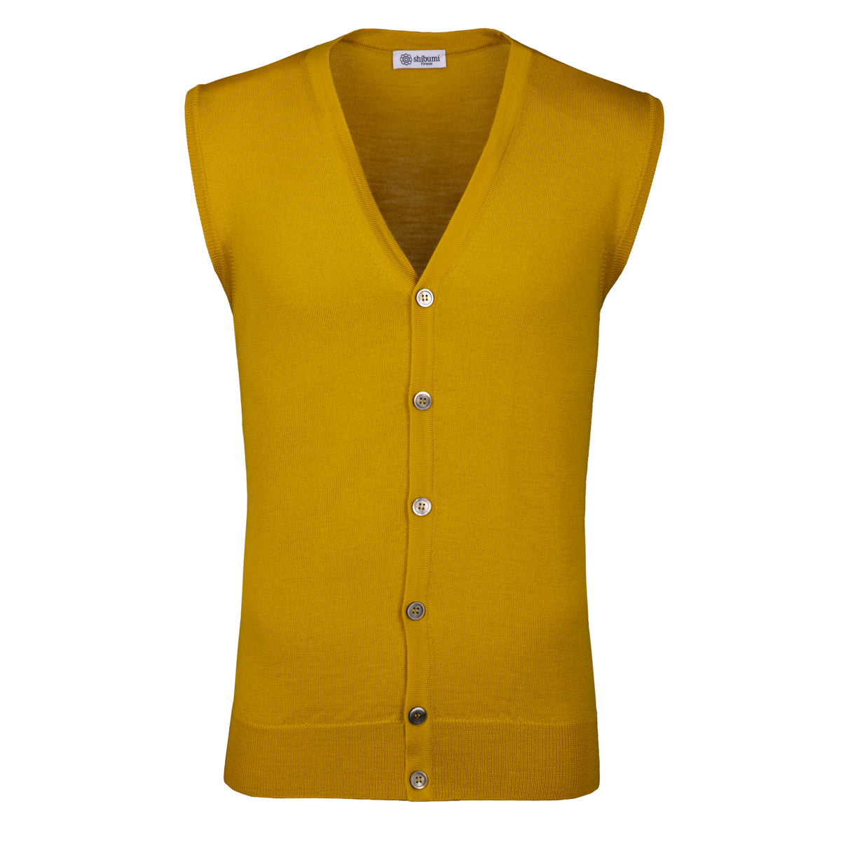 Merino Wool Sleeveless Cardigan - Mustard