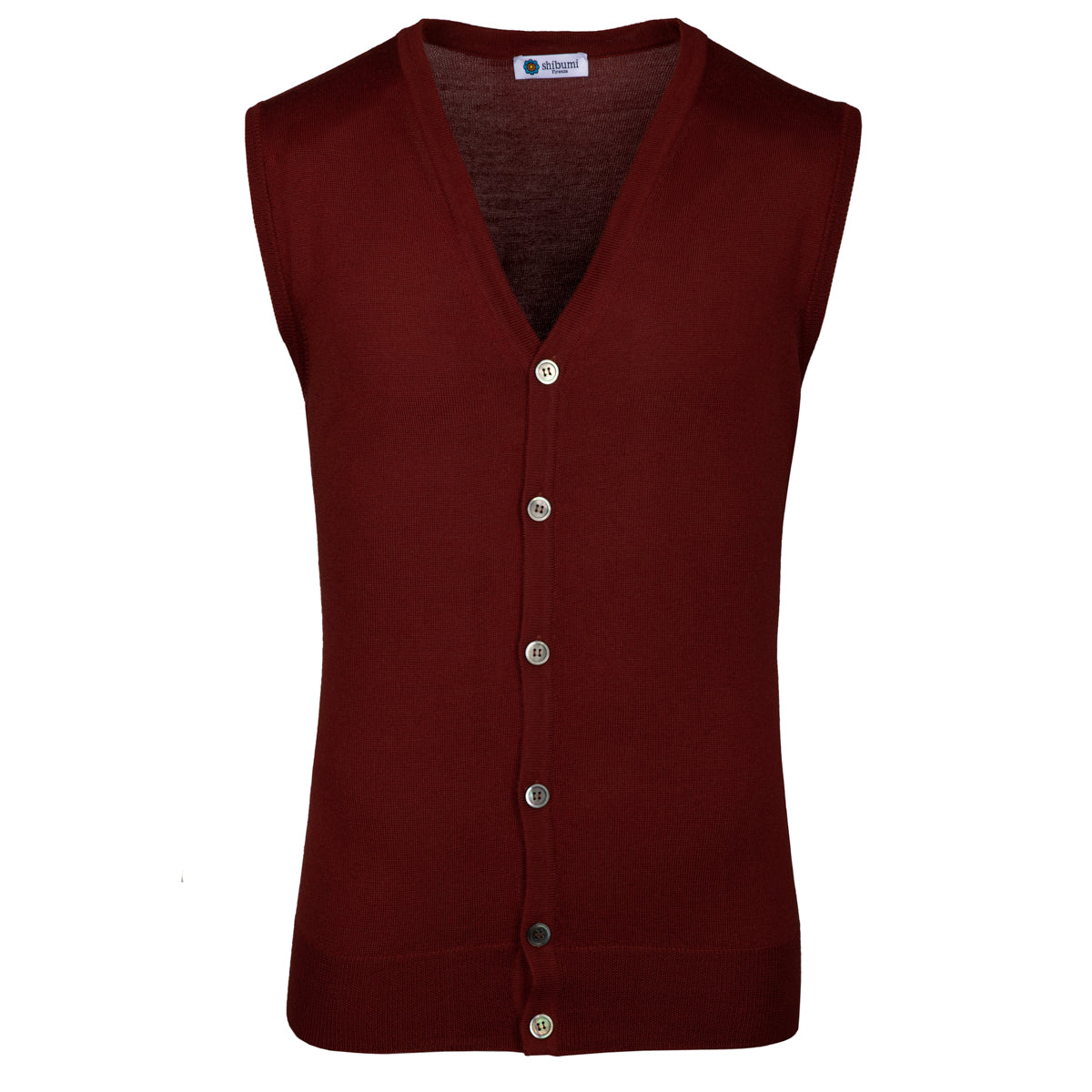 Merino Wool Sleeveless Cardigan - Cherry