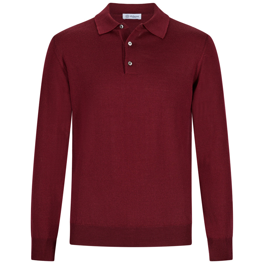 Merino Wool Knitted Polo - Burgundy