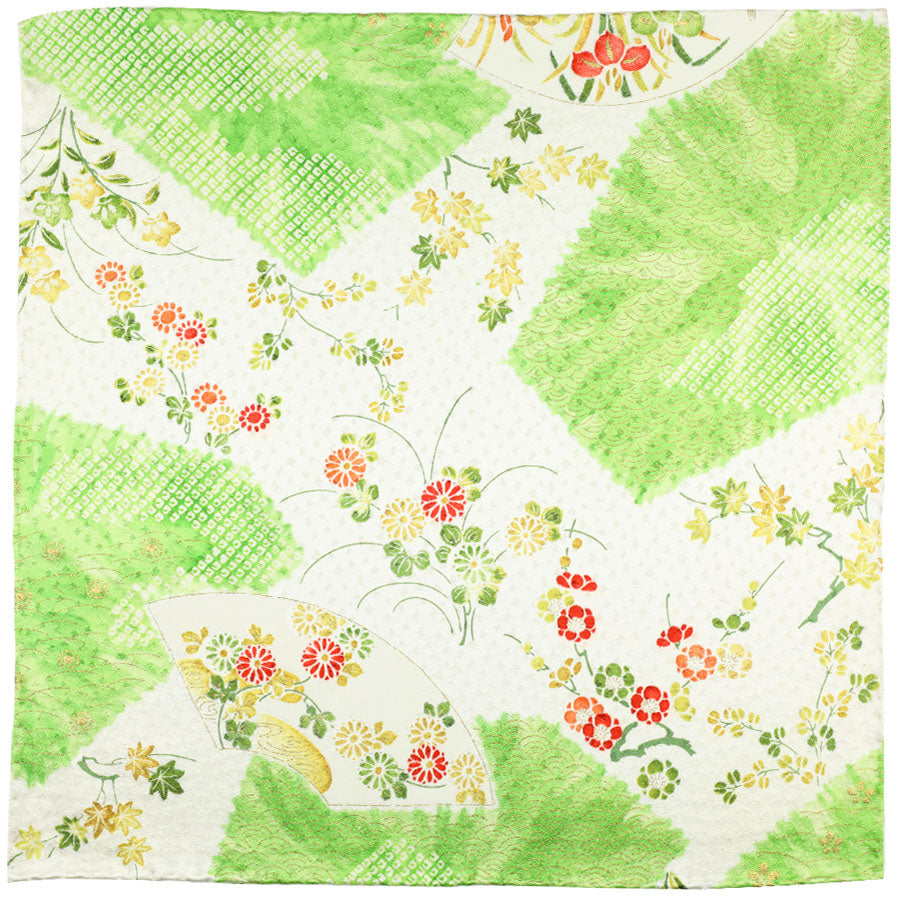 Vintage Kimono Silk Pocket Square - Cream / Lime