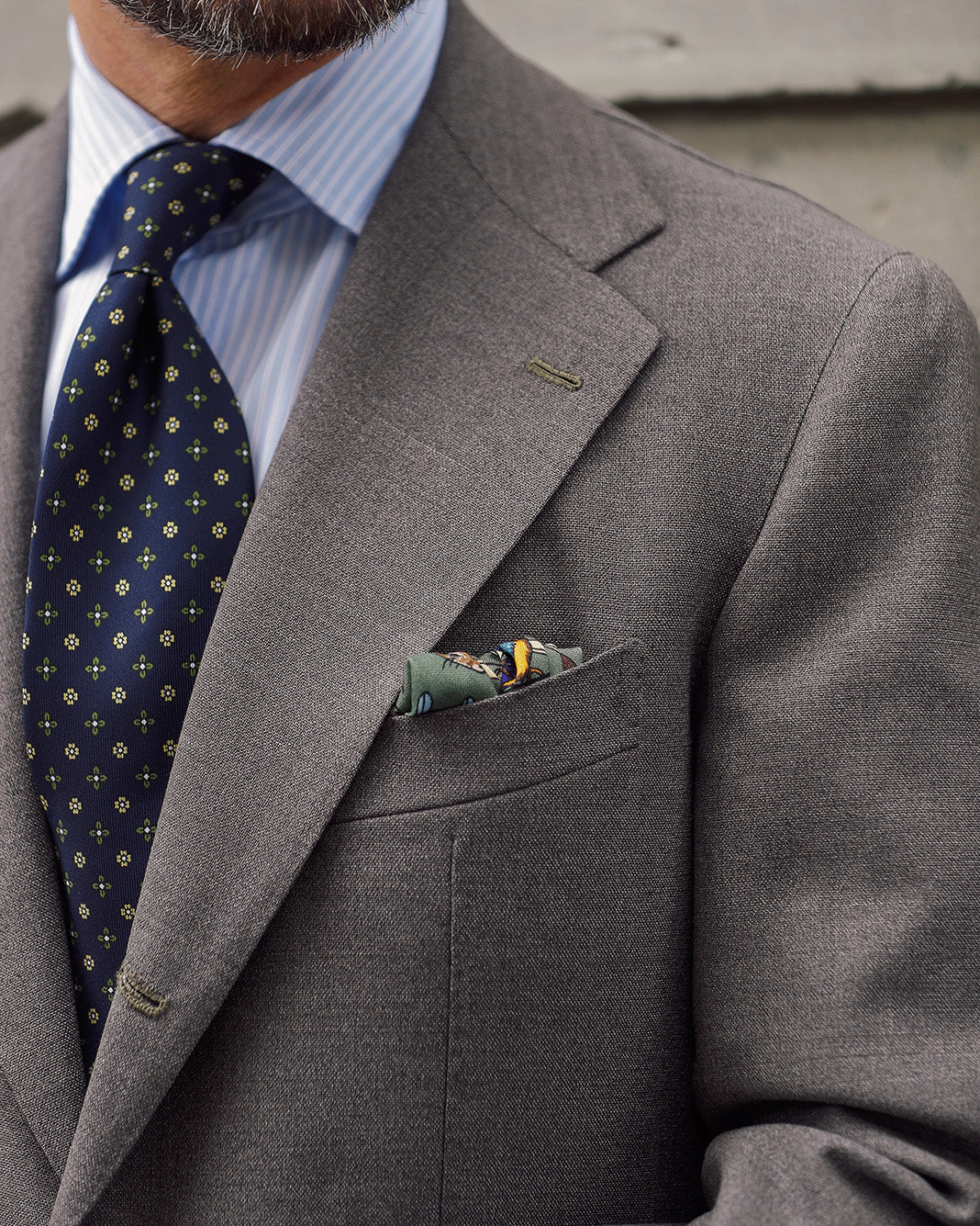 Floral Printed Silk Tie - Navy - Hand-Rolled