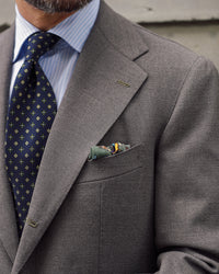 Floral Printed Silk Tie - Navy - Hand-Rolled
