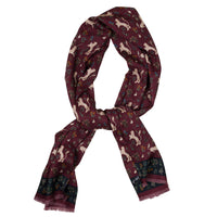 Animal Motif Wool / Silk Scarf - Burgundy
