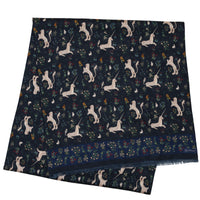 Animal Motif Wool / Silk Scarf - Navy
