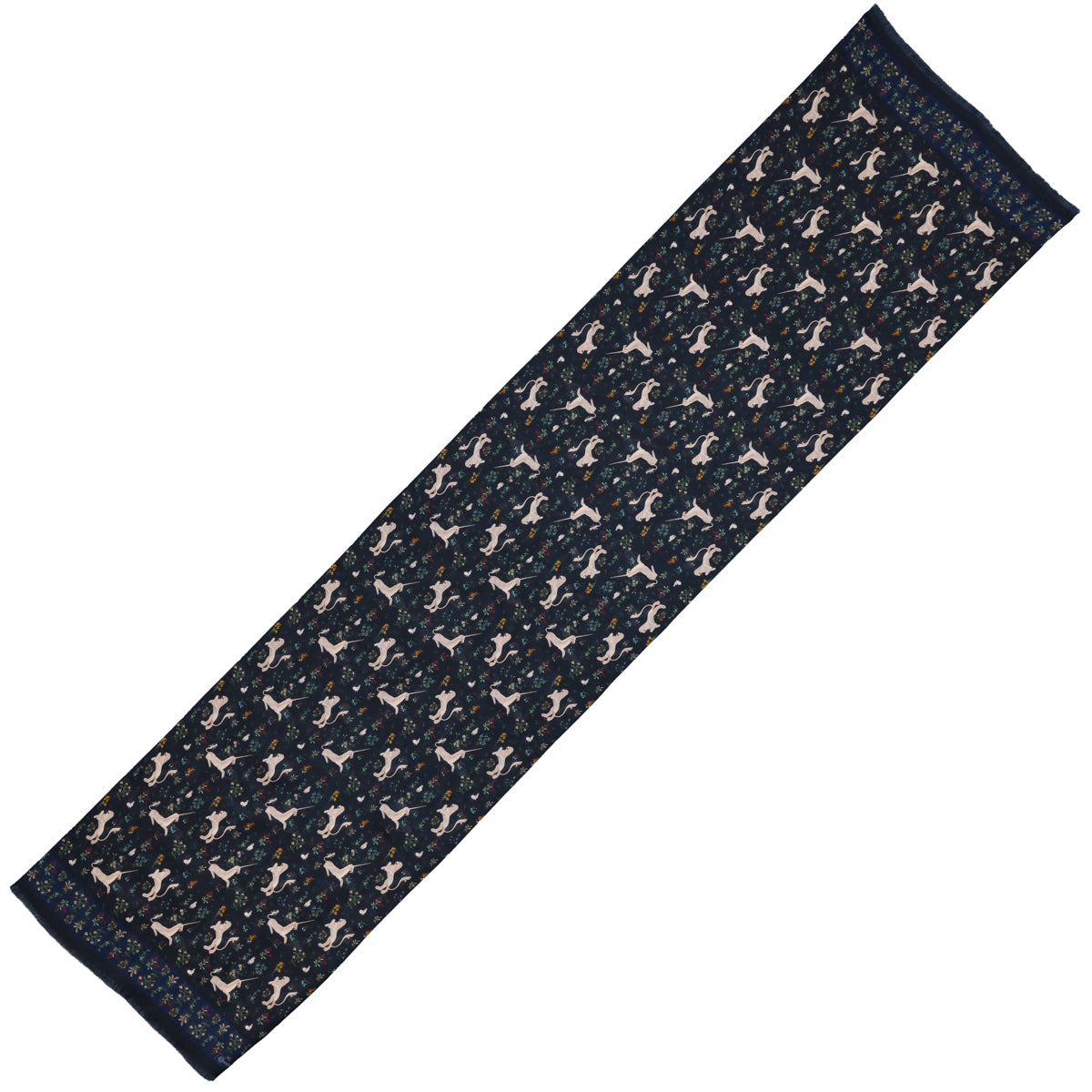 Animal Motif Wool / Silk Scarf - Navy