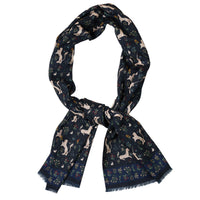 Animal Motif Wool / Silk Scarf - Navy