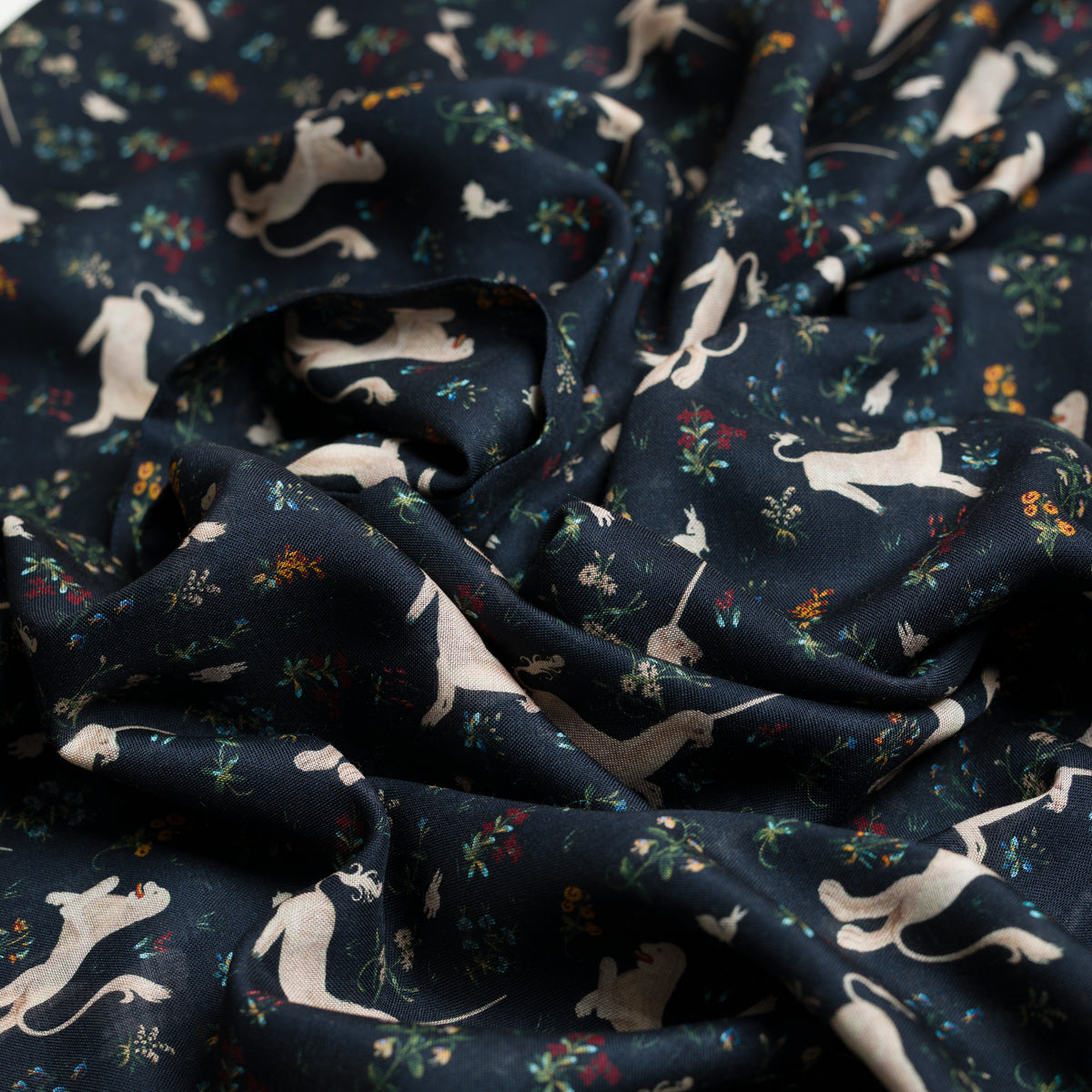 Animal Motif Wool / Silk Scarf - Navy