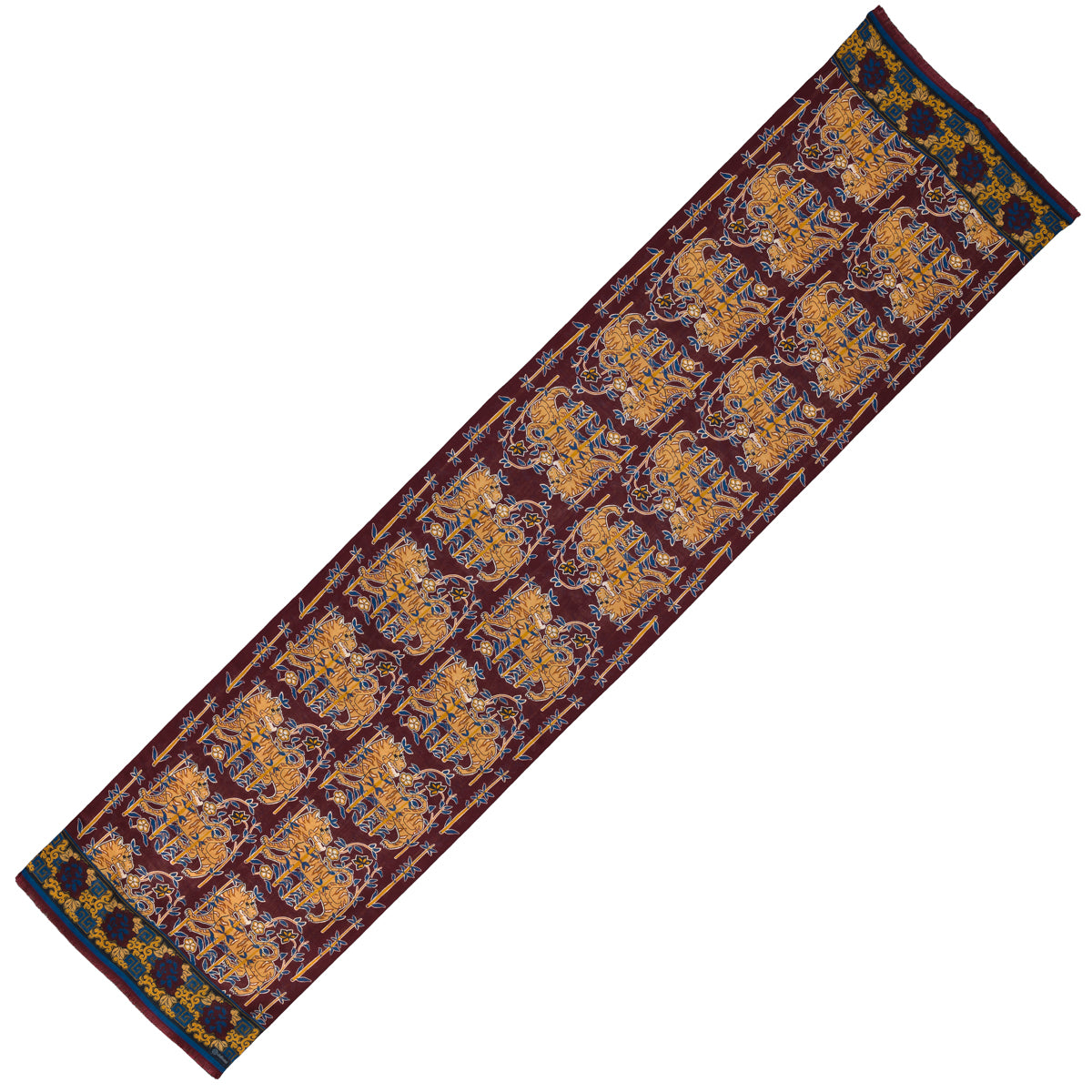 Tiger Motif Wool / Silk Scarf - Burgundy