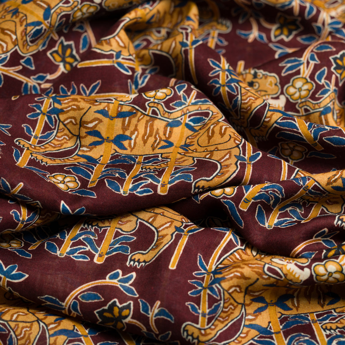 Tiger Motif Wool / Silk Scarf - Burgundy