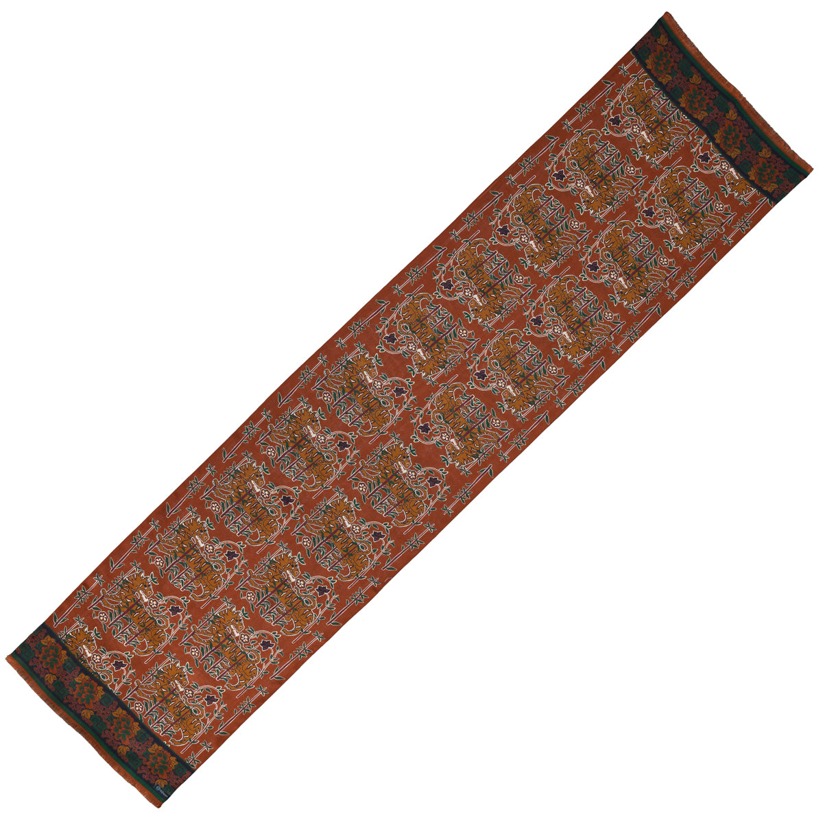 Tiger Motif Wool / Silk Scarf - Rust