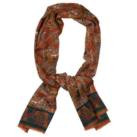 Tiger Motif Wool / Silk Scarf - Rust