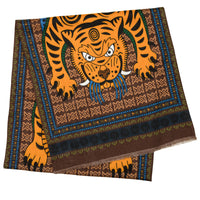 Tiger Motif Wool / Silk Scarf - Brown