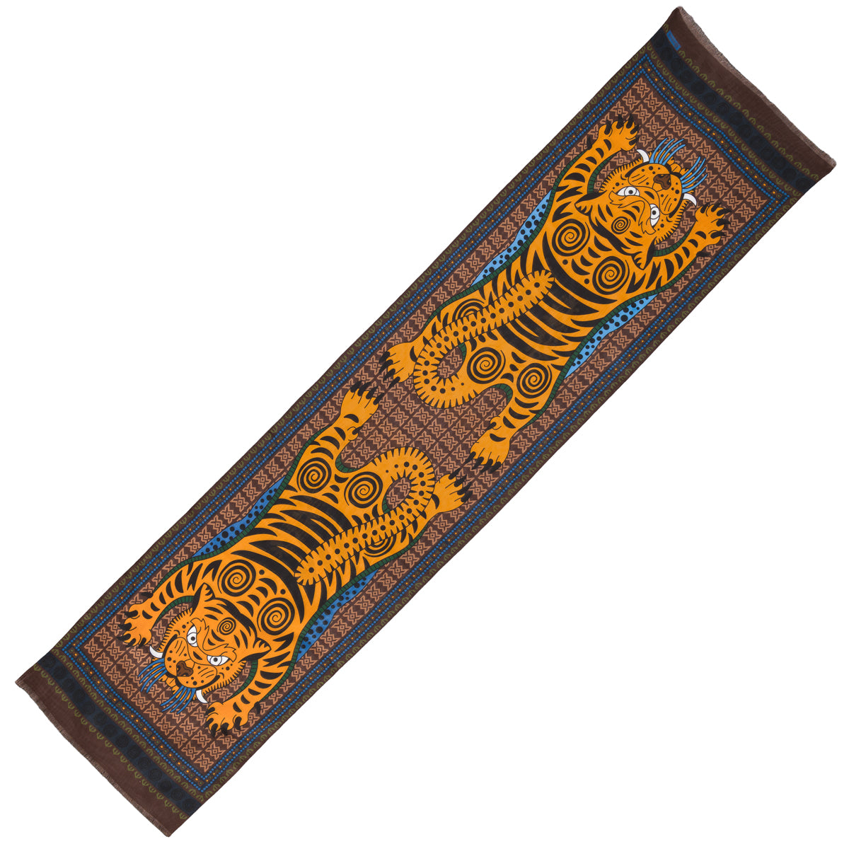 Tiger Motif Wool / Silk Scarf - Brown