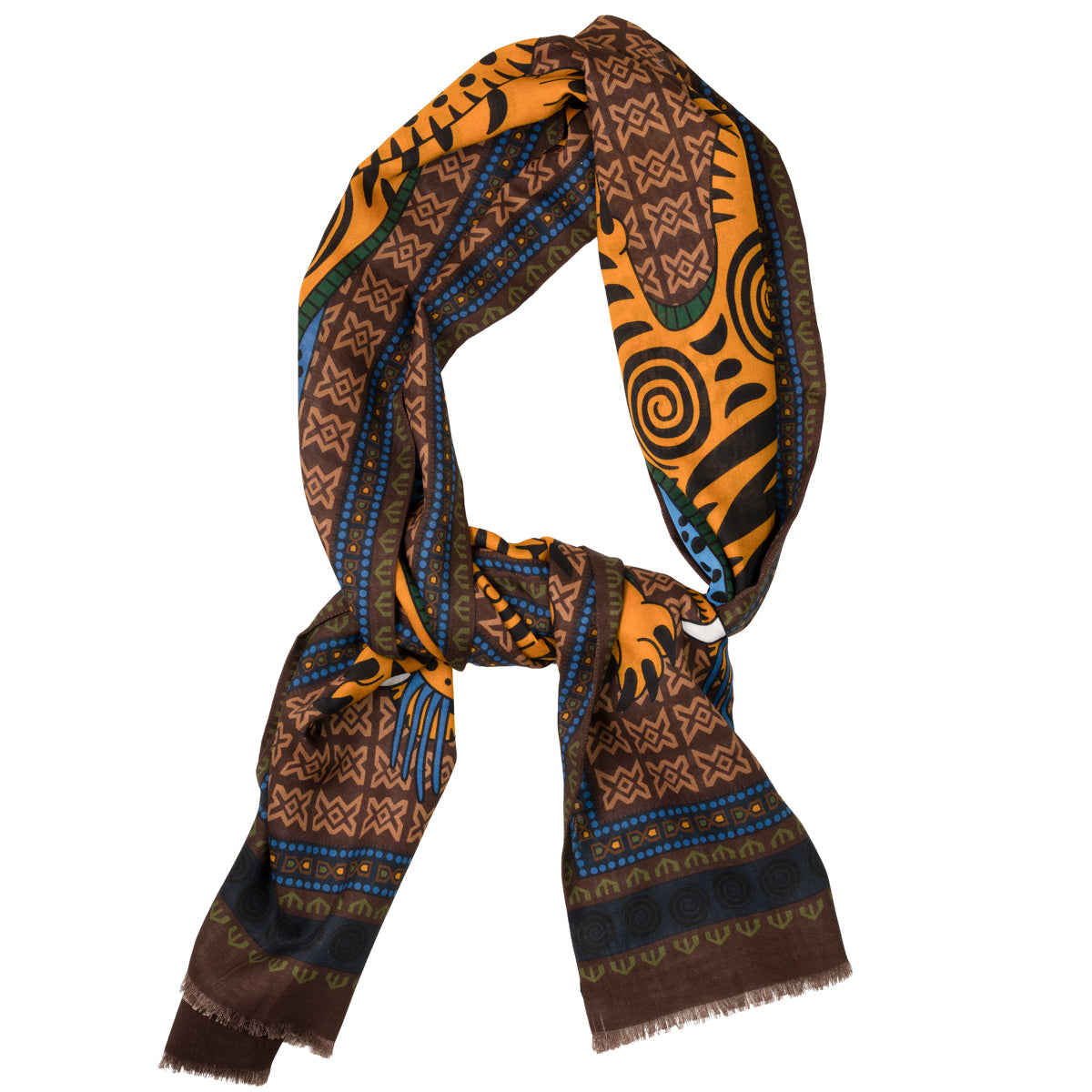 Tiger Motif Wool / Silk Scarf - Brown