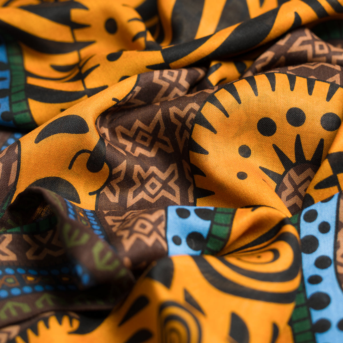Tiger Motif Wool / Silk Scarf - Brown