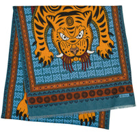 Tiger Motif Wool / Silk Scarf - Air Force Blue