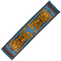 Tiger Motif Wool / Silk Scarf - Air Force Blue