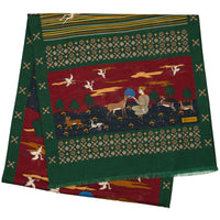 Animal Motif Wool / Silk Scarf - Forest Green