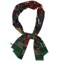 Animal Motif Wool / Silk Scarf - Forest Green