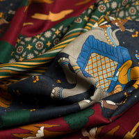 Animal Motif Wool / Silk Scarf - Forest Green