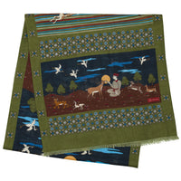 Animal Motif Wool / Silk Scarf - Olive