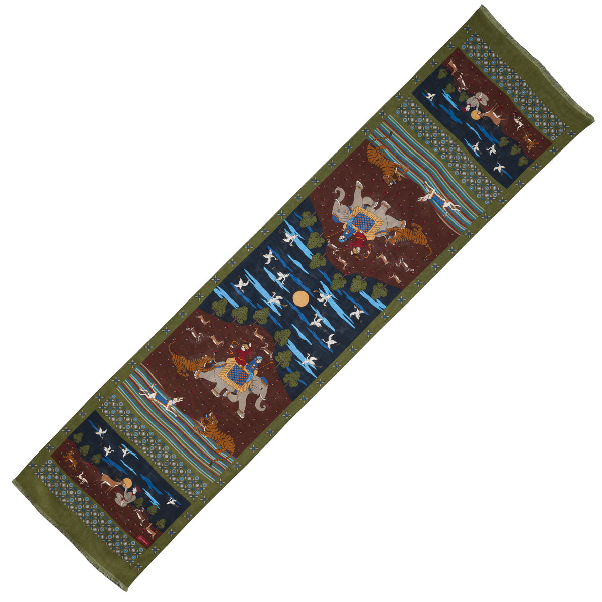 Animal Motif Wool / Silk Scarf - Olive