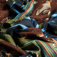Animal Motif Wool / Silk Scarf - Olive