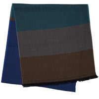 Striped Wool Scarf - Blue / Teal / Beige / Brown