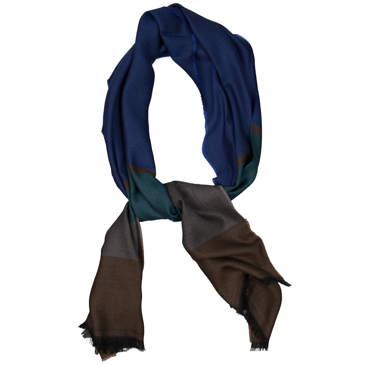 Striped Wool Scarf - Blue / Teal / Beige / Brown
