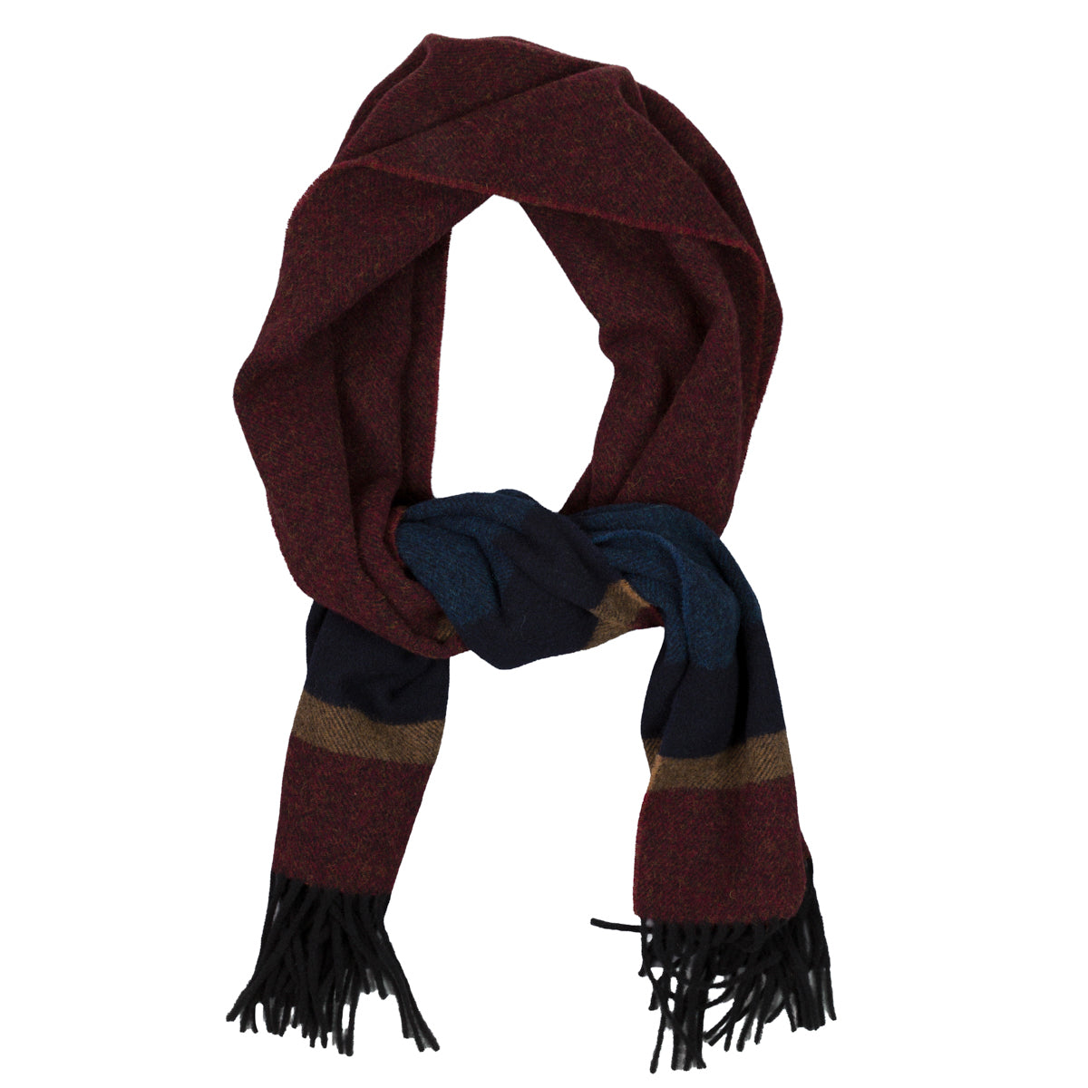 Striped Wool Scarf - Navy / Burgundy / Gold / Blue