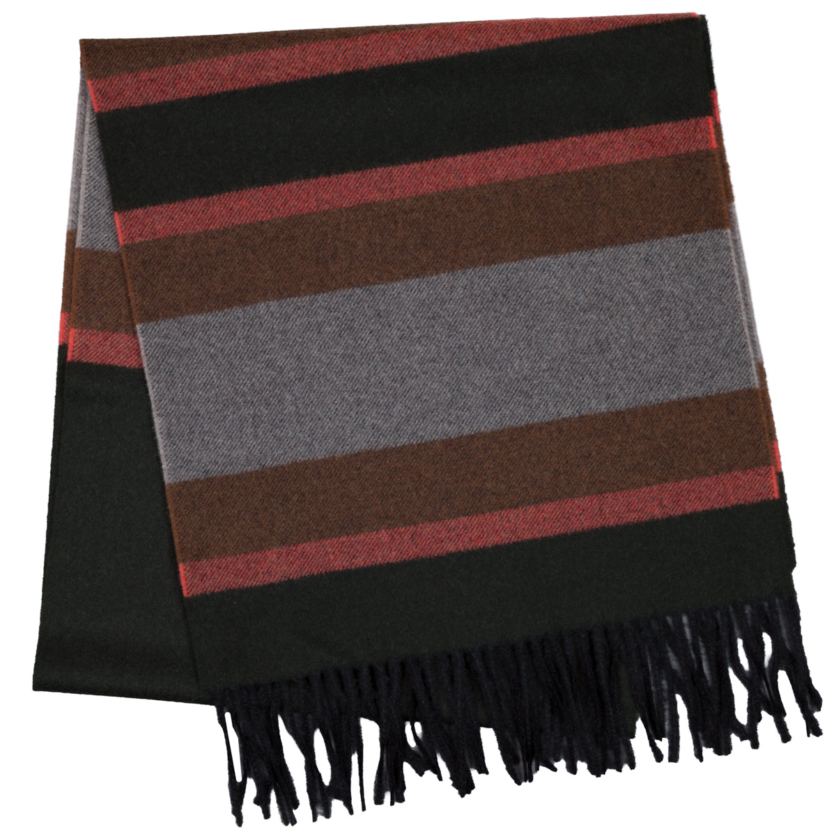 Striped Wool Scarf - Forest / Rust / Beige / Brown