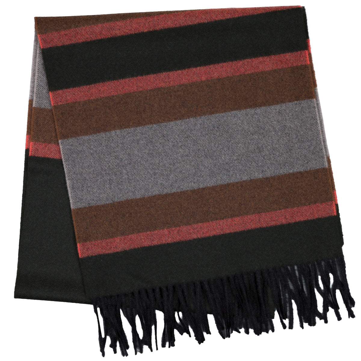 Striped Wool Scarf - Forest / Rust / Beige / Brown