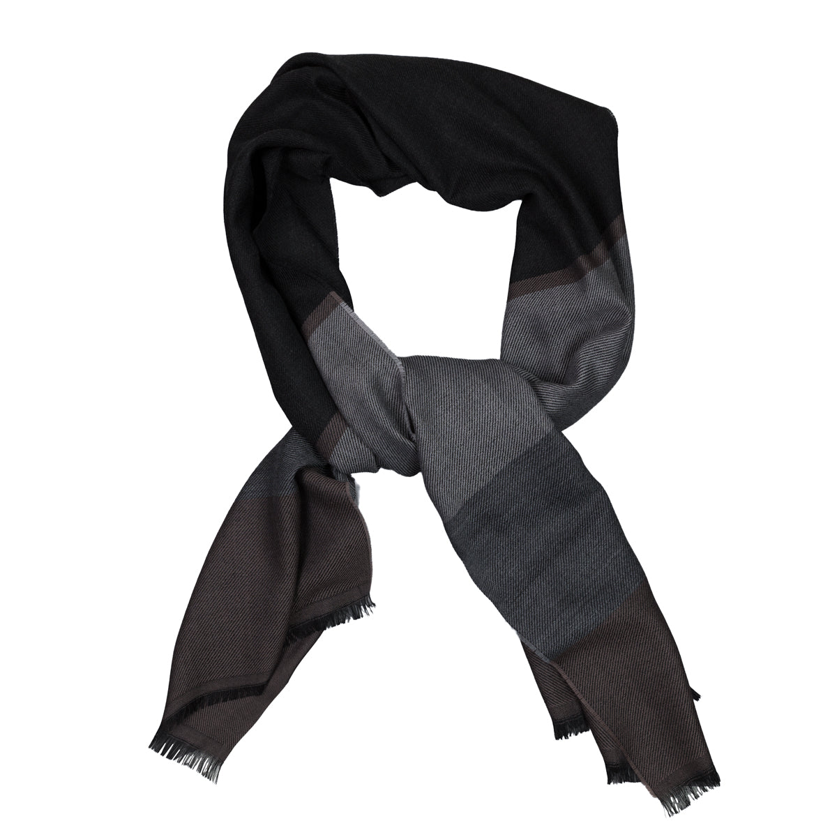 Striped Wool Scarf - Black / Grey / Beige