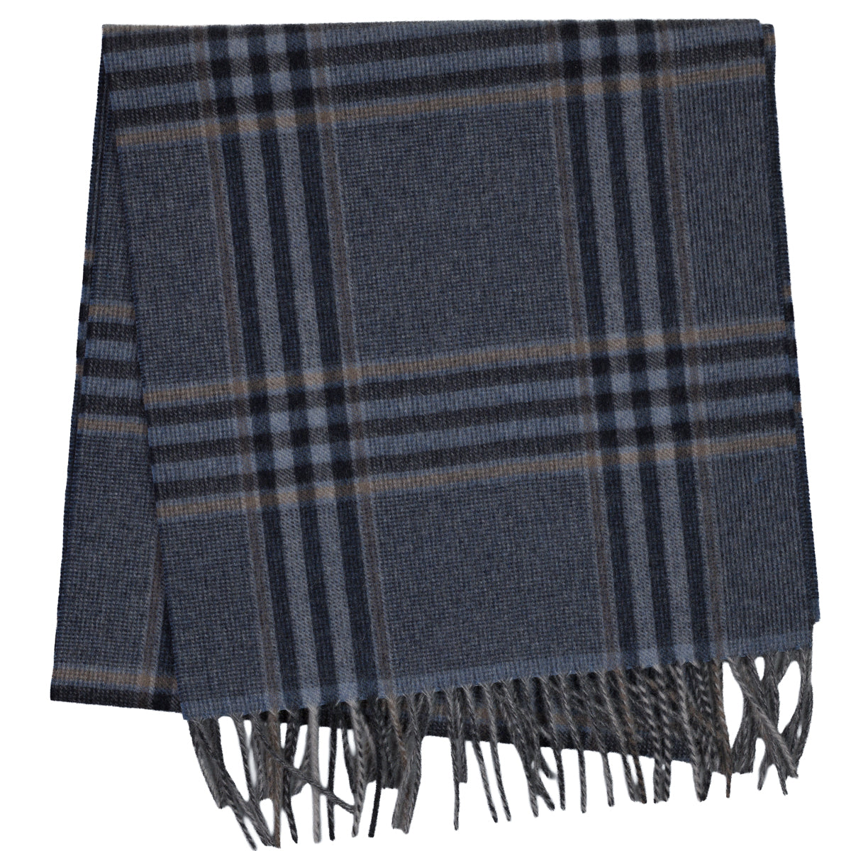 Checked Cashmere Scarf - Navy