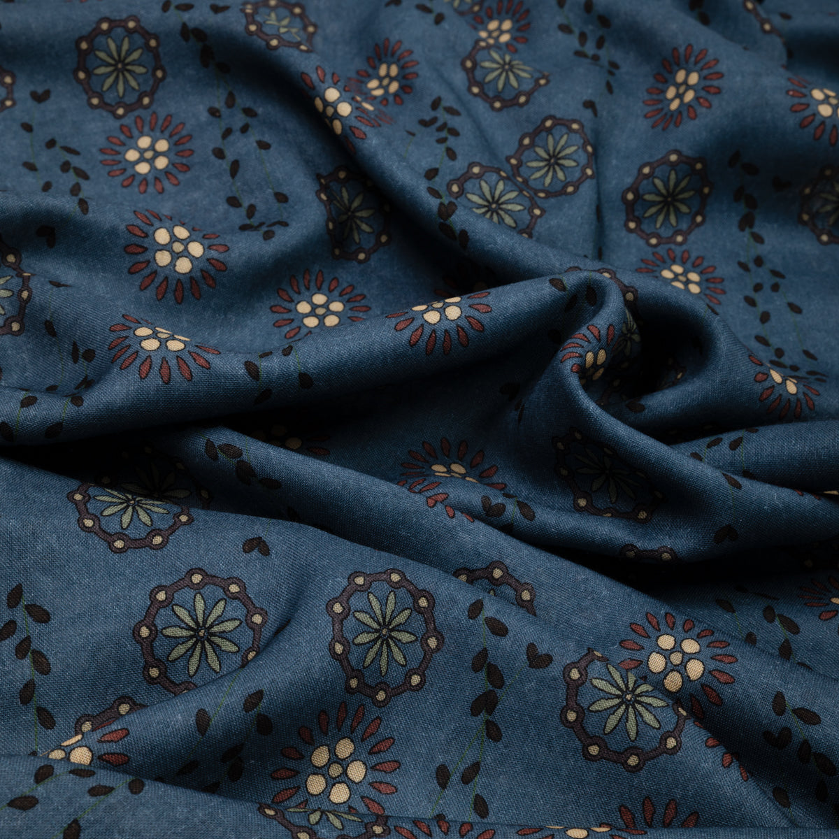 Kimono Motif Wool / Silk Scarf - Air Force Blue