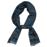 Kimono Motif Wool / Silk Scarf - Air Force Blue