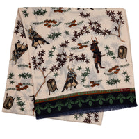 Samurai Motif Wool / Silk Scarf - Cream