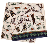 Samurai Motif Wool / Silk Scarf - Cream
