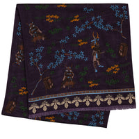 Samurai Motif Wool / Silk Scarf - Eggplant