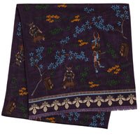 Samurai Motif Wool / Silk Scarf - Eggplant