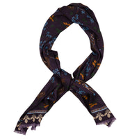 Samurai Motif Wool / Silk Scarf - Eggplant