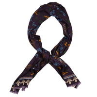 Samurai Motif Wool / Silk Scarf - Eggplant