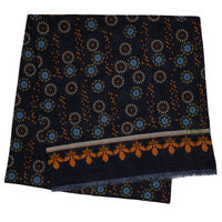 Kimono Motif Wool / Silk Scarf - Navy