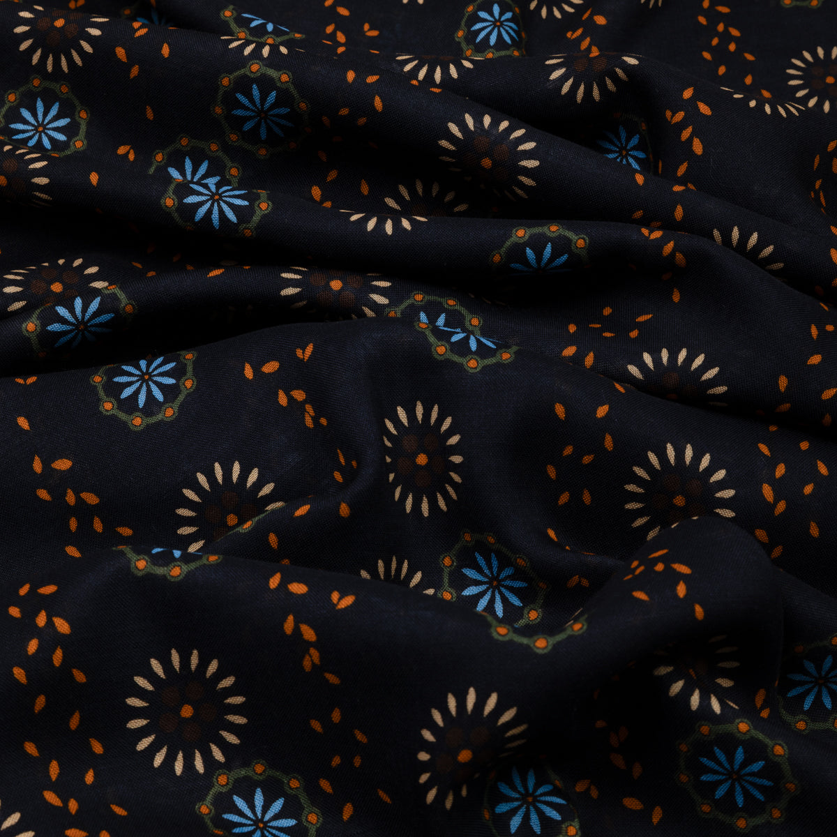 Kimono Motif Wool / Silk Scarf - Navy