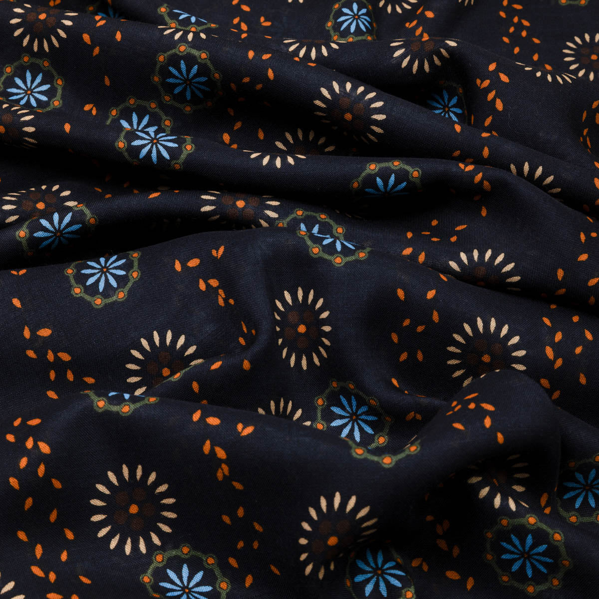 Kimono Motif Wool / Silk Scarf - Navy