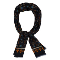 Kimono Motif Wool / Silk Scarf - Navy