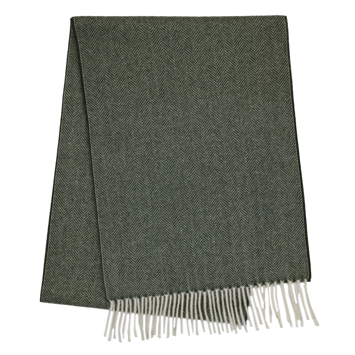 Cashmere Herringbone Scarf - Dark Olive