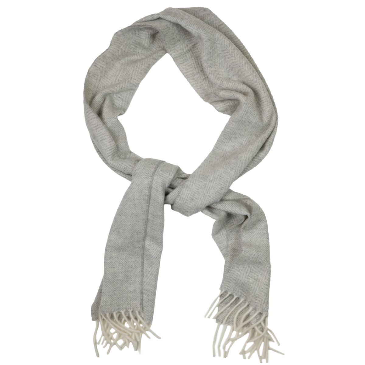Cashmere Herringbone Scarf - Light Grey