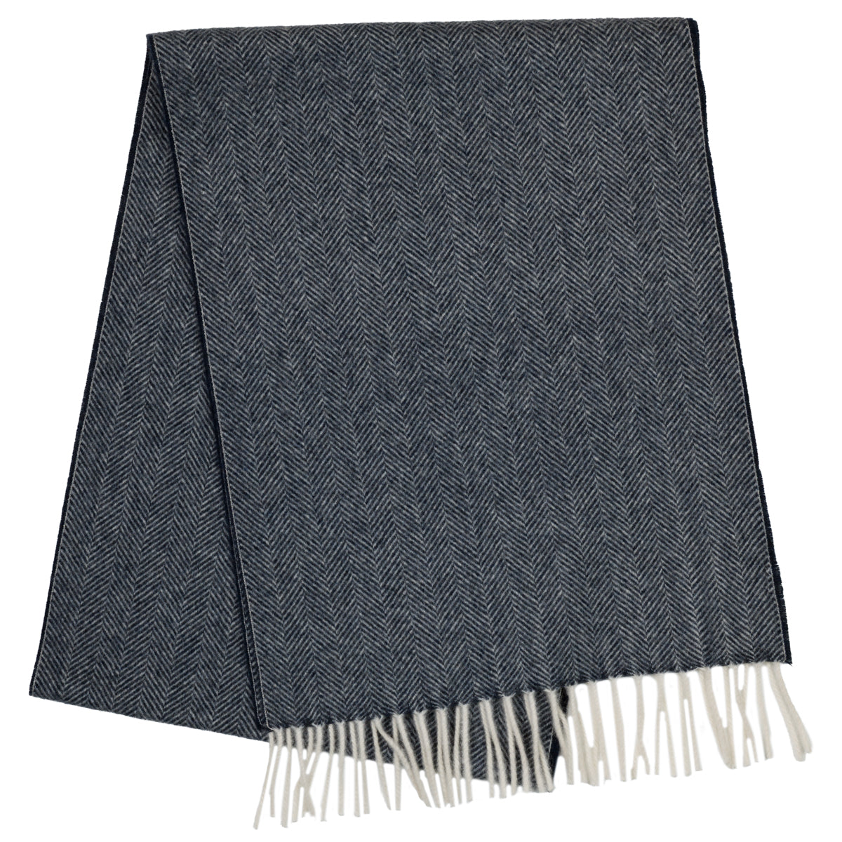 Cashmere Herringbone Scarf - Navy