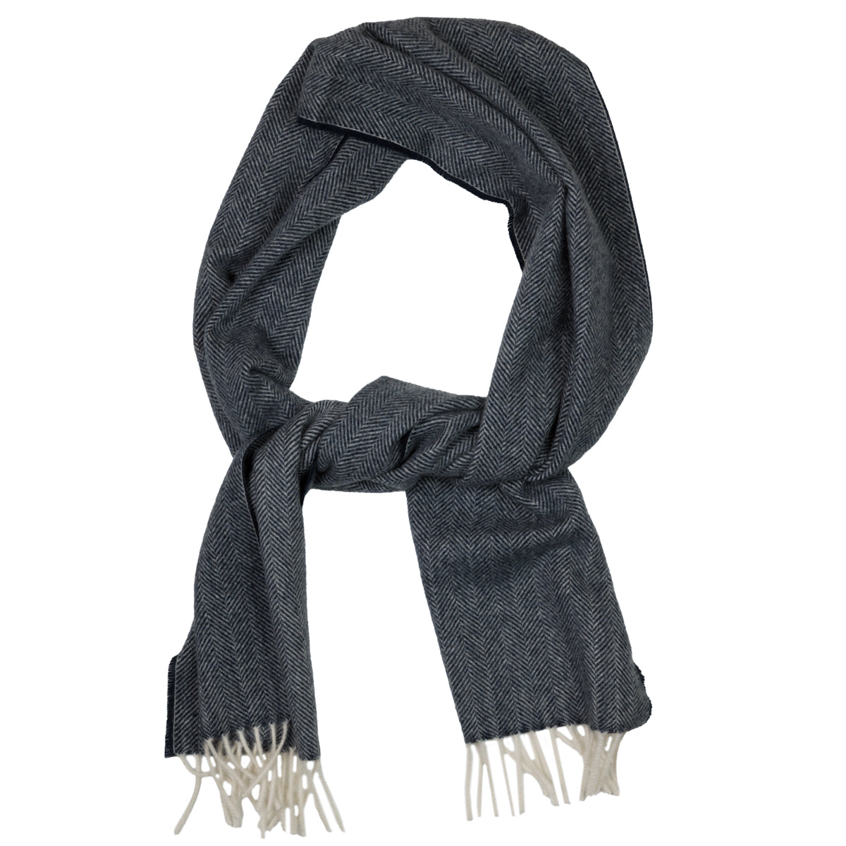 Cashmere Herringbone Scarf - Navy